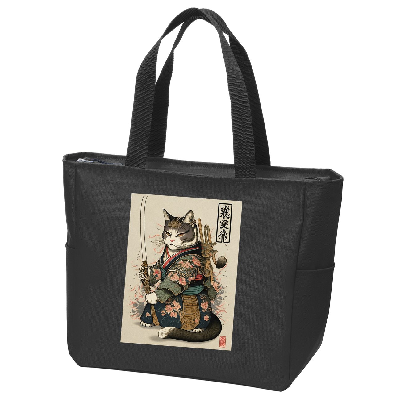 Ninja Cat Anime Style Samurai Cat Zip Tote Bag