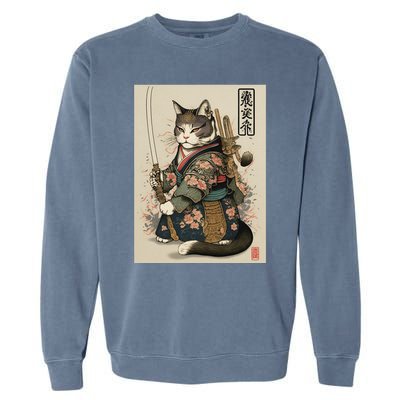 Ninja Cat Anime Style Samurai Cat Garment-Dyed Sweatshirt