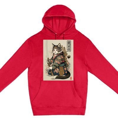 Ninja Cat Anime Style Samurai Cat Premium Pullover Hoodie