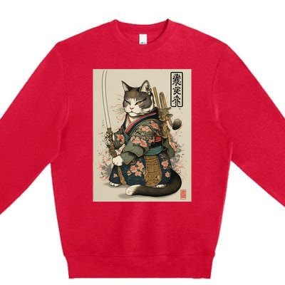 Ninja Cat Anime Style Samurai Cat Premium Crewneck Sweatshirt