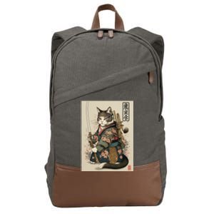 Ninja Cat Anime Style Samurai Cat Cotton Canvas Backpack