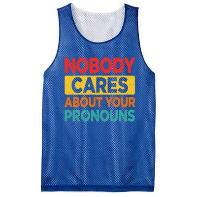 Nobody Cares About Your Pronouns Funny Sarcastic Vintage Mesh Reversible Basketball Jersey Tank