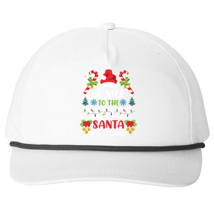 Nurse Christmas Be Nice To The Nurse Santa Is Watching Snapback Five-Panel Rope Hat