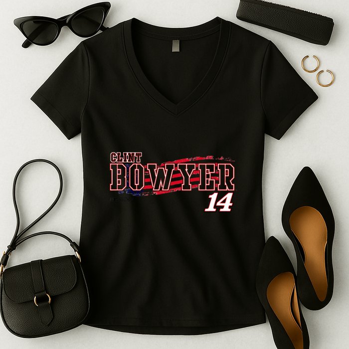 N.A.S.C.A.R Clint Bowyer Flag Women's V-Neck T-Shirt