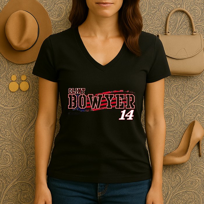 N.A.S.C.A.R Clint Bowyer Flag Women's V-Neck T-Shirt