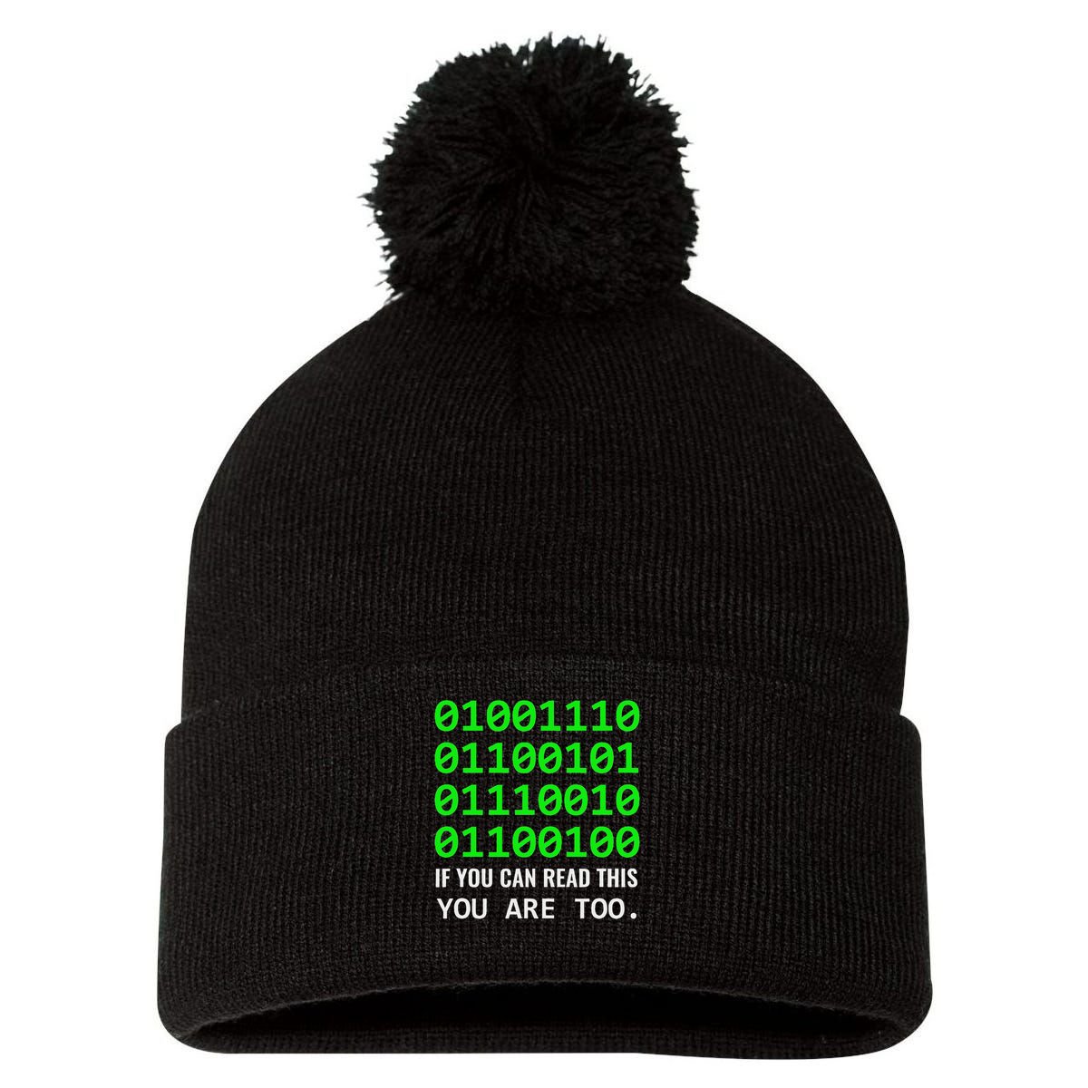 Nerd Computer Binary Code For Developer Geeks & Admins Pom Pom 12in Knit Beanie