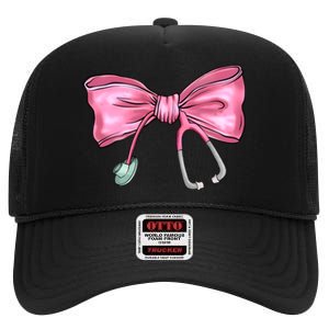 Nurse Coquette Bow Stethoscope Nursing Doctor High Crown Mesh Back Trucker Hat