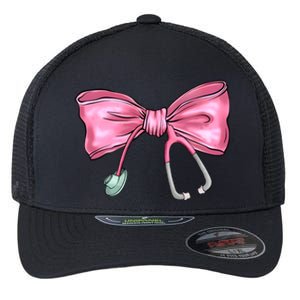 Nurse Coquette Bow Stethoscope Nursing Doctor Flexfit Unipanel Trucker Cap