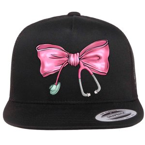 Nurse Coquette Bow Stethoscope Nursing Doctor Flat Bill Trucker Hat