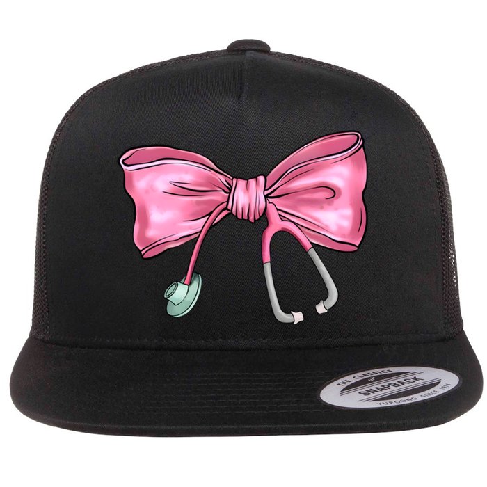 Nurse Coquette Bow Stethoscope Nursing Doctor Flat Bill Trucker Hat