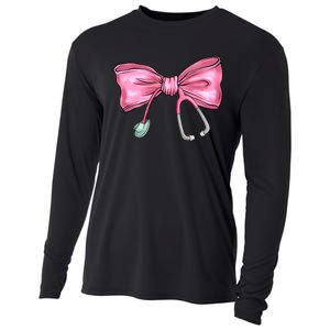 Nurse Coquette Bow Stethoscope Nursing Doctor Cooling Performance Long Sleeve Crew