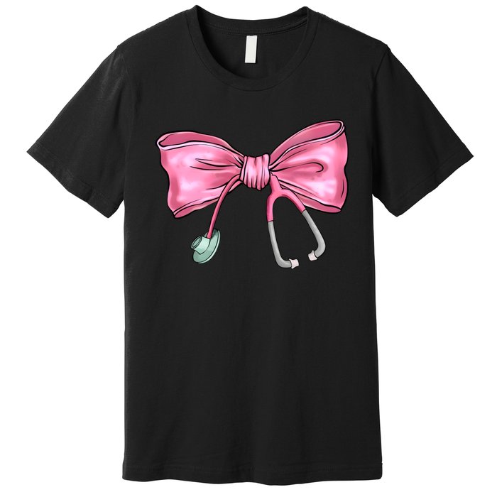 Nurse Coquette Bow Stethoscope Nursing Doctor Premium T-Shirt