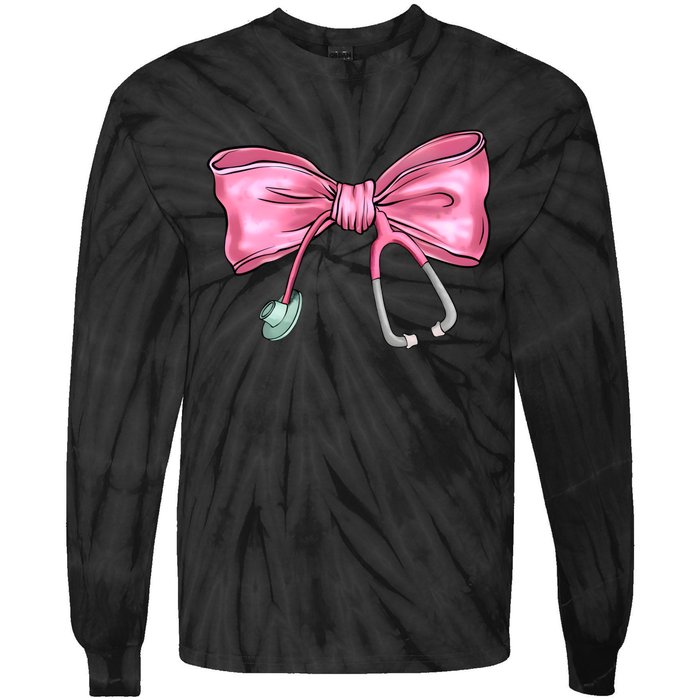 Nurse Coquette Bow Stethoscope Nursing Doctor Tie-Dye Long Sleeve Shirt