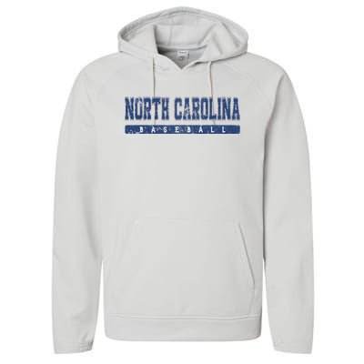 North Carolina Baseball Blue Vintage Text Performance Fleece Hoodie