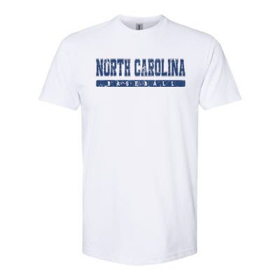 North Carolina Baseball Blue Vintage Text Softstyle CVC T-Shirt