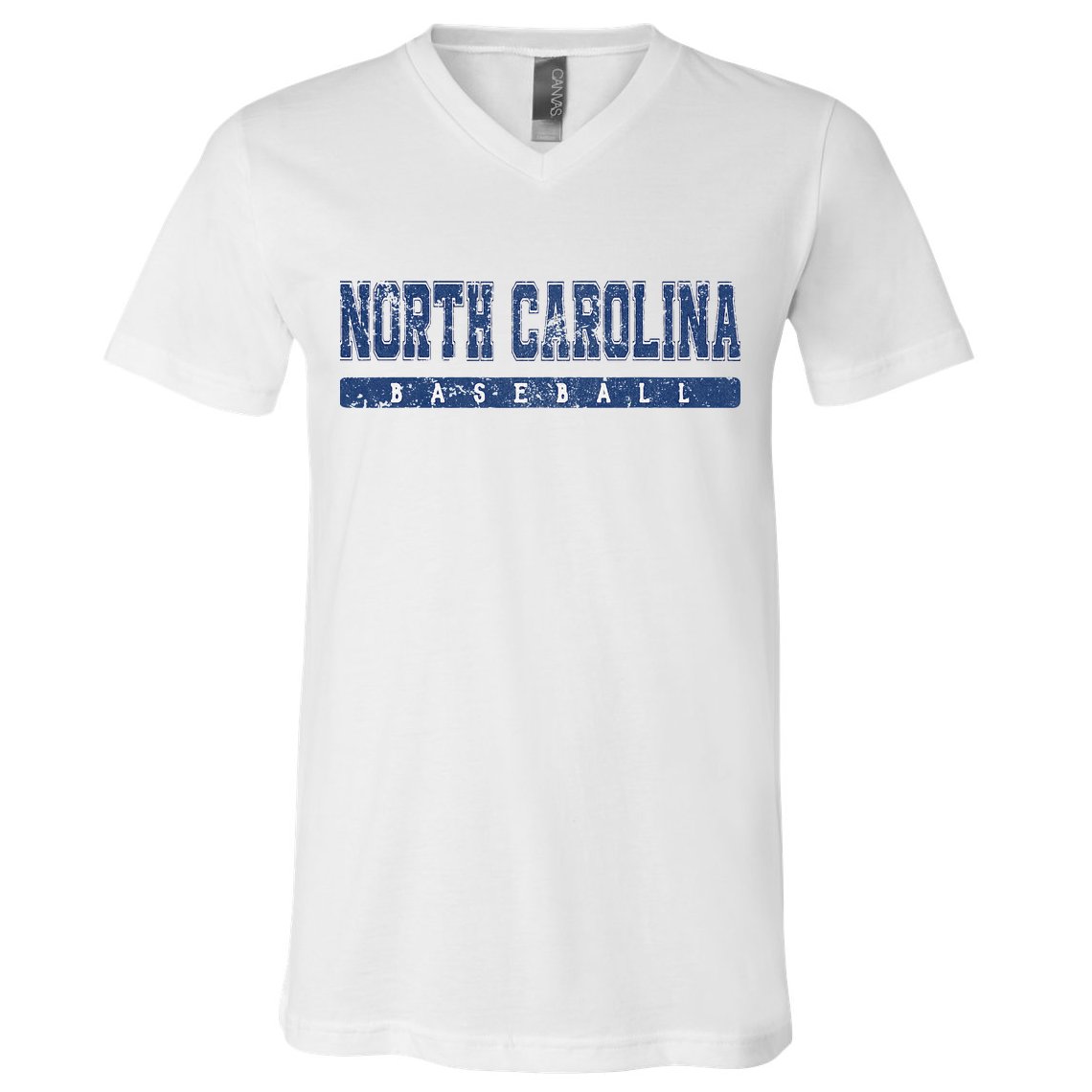 North Carolina Baseball Blue Vintage Text V-Neck T-Shirt
