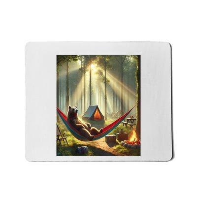 Nature Camping Bear Relaxed Hammock And Tent Forest Scene Mousepad