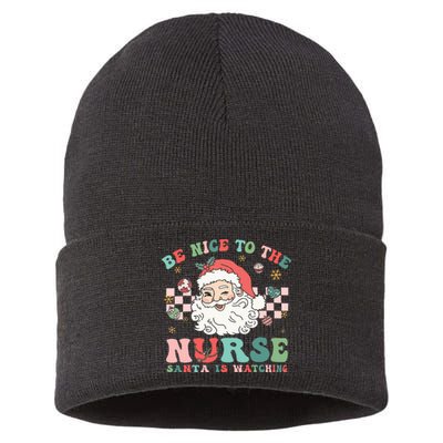 Nurse Christmas Be Nice To The Nurse Santa Is Watching Sustainable Knit Beanie