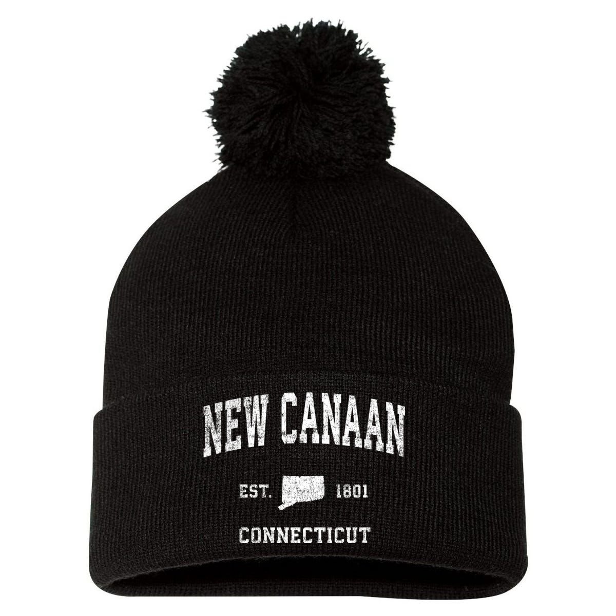 New Canaan Connecticut Ct Vintage Sports Pom Pom 12in Knit Beanie