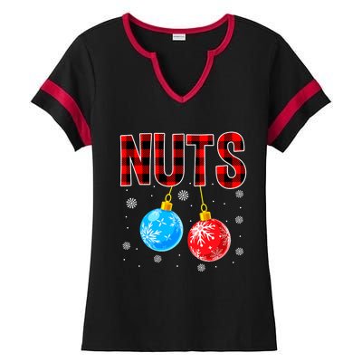 Nuts Chest Christmas Buffalo Plaid Matching Couple Chestnuts Ladies Halftime Notch Neck Tee