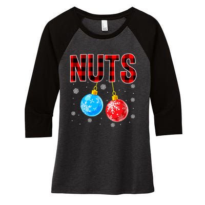 Nuts Chest Christmas Buffalo Plaid Matching Couple Chestnuts Women's Tri-Blend 3/4-Sleeve Raglan Shirt