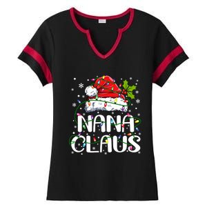 Nana Claus Christmas Lights Pajama Family Matching Ladies Halftime Notch Neck Tee