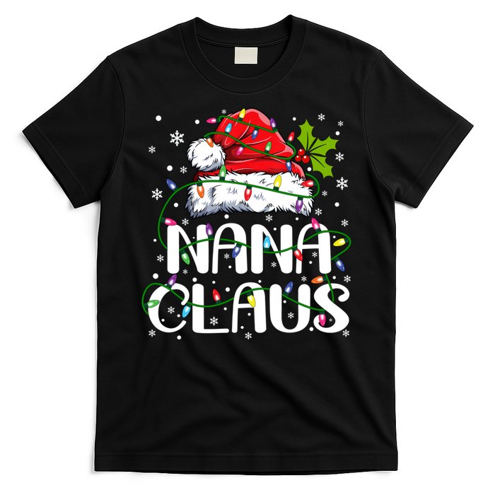 Nana Claus Christmas Lights Pajama Family Matching T-Shirt