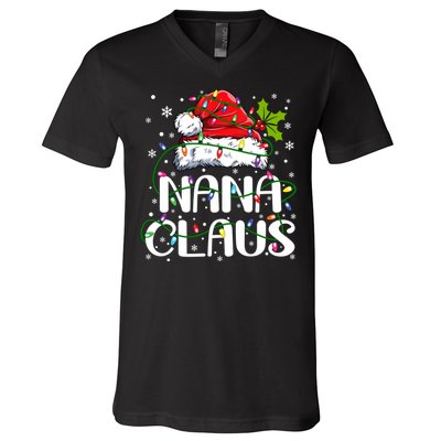 Nana Claus Christmas Lights Pajama Family Matching V-Neck T-Shirt