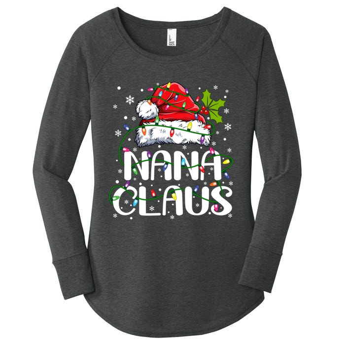 Nana Claus Christmas Lights Pajama Family Matching Women's Perfect Tri Tunic Long Sleeve Shirt