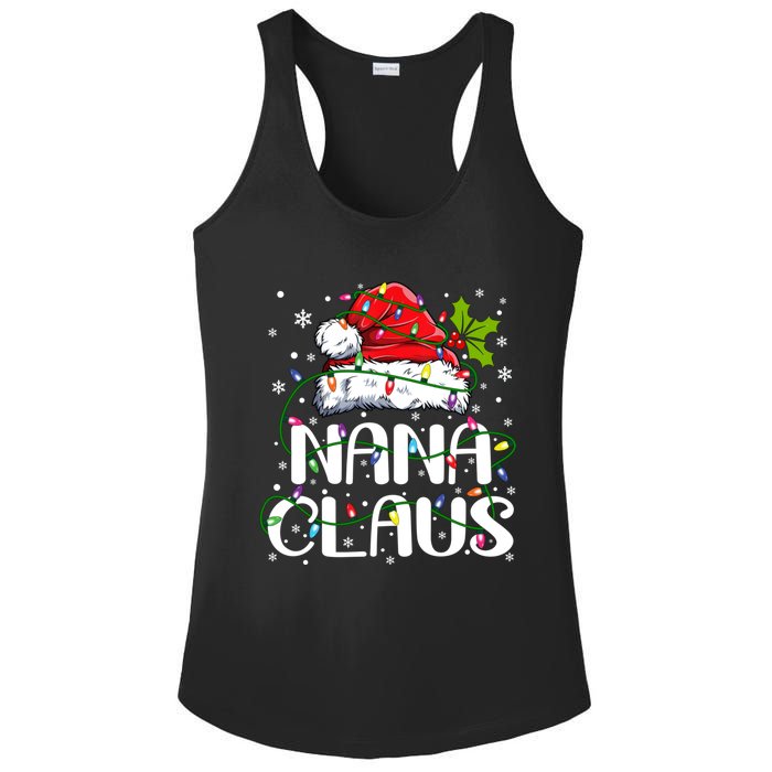 Nana Claus Christmas Lights Pajama Family Matching Ladies PosiCharge Competitor Racerback Tank