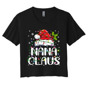 Nana Claus Christmas Lights Pajama Family Matching Women's Crop Top Tee