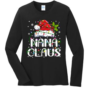 Nana Claus Christmas Lights Pajama Family Matching Ladies Long Sleeve Shirt