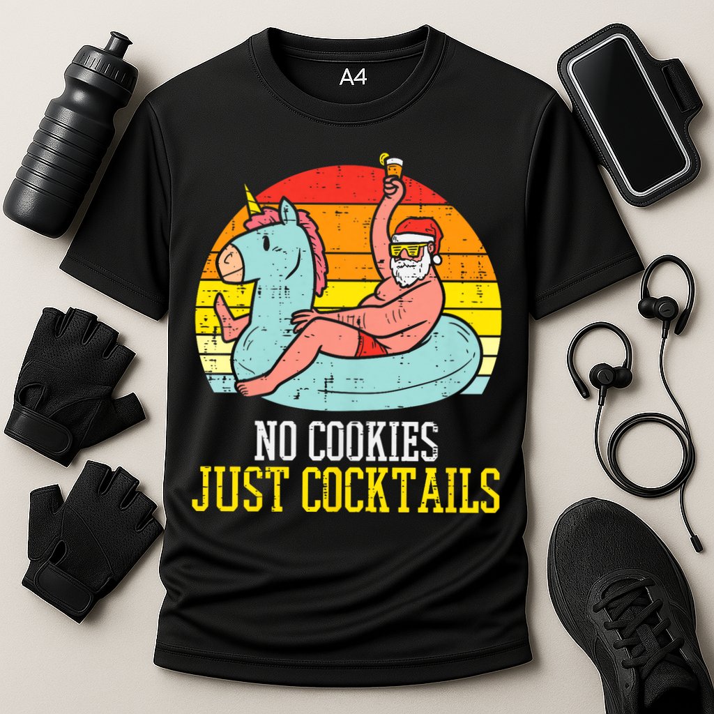 No Cookies Cocktails Santa Summer Christmas In July Xmas Cooling Performance Crew T-Shirt