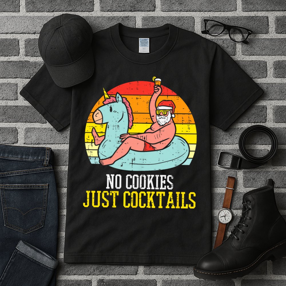 No Cookies Cocktails Santa Summer Christmas In July Xmas Tall T-Shirt
