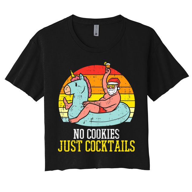 No Cookies Cocktails Santa Summer Christmas In July Xmas Crop Top