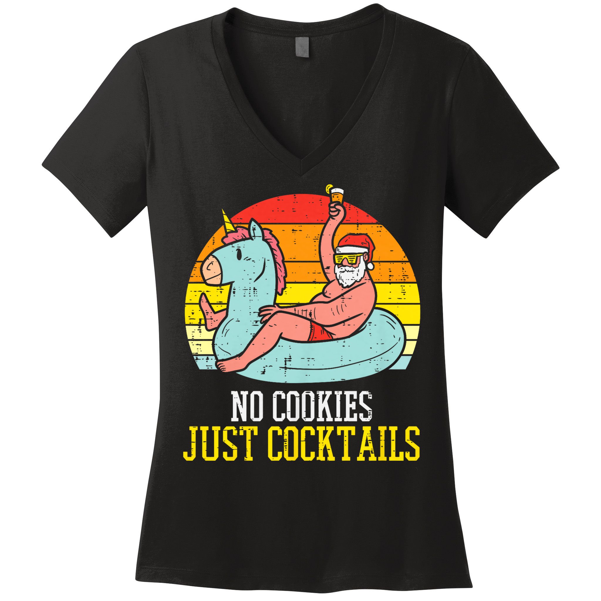 No Cookies Cocktails Santa Summer Christmas In July Xmas Women's V-Neck T-Shirt
