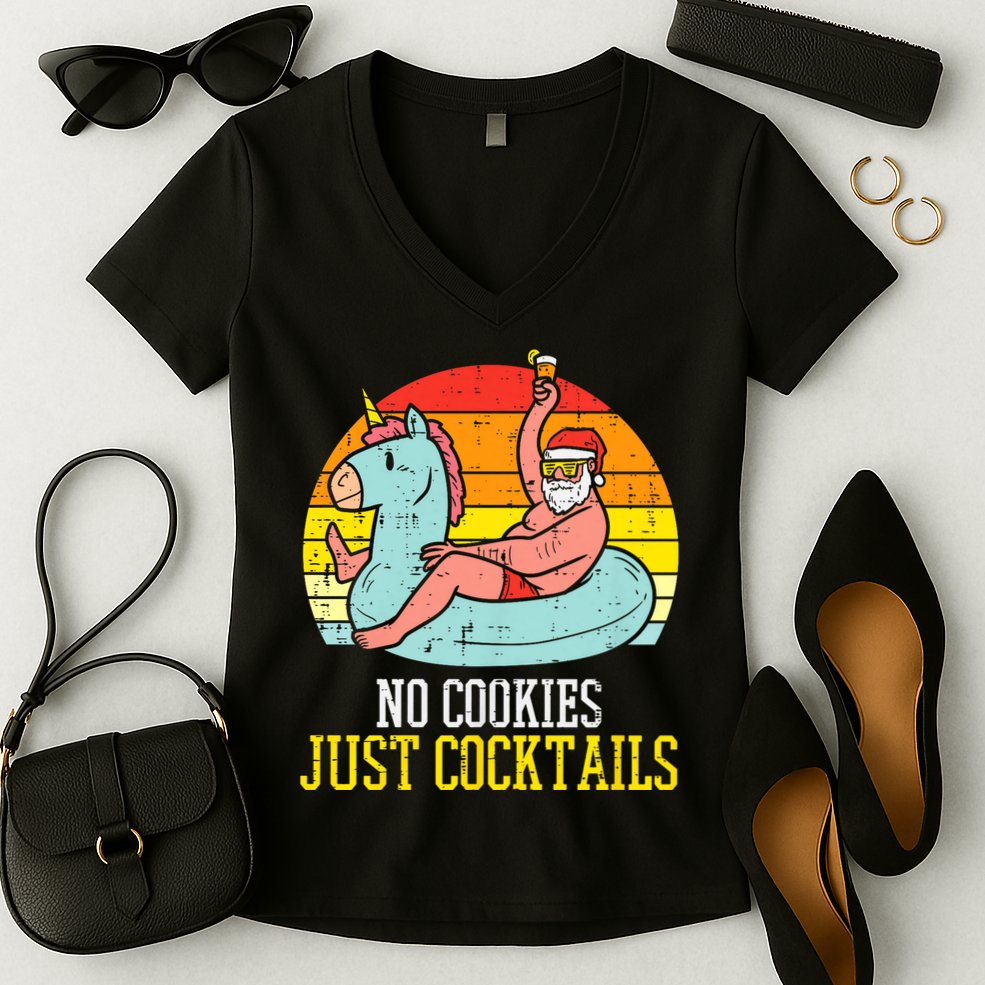 No Cookies Cocktails Santa Summer Christmas In July Xmas Women's V-Neck T-Shirt