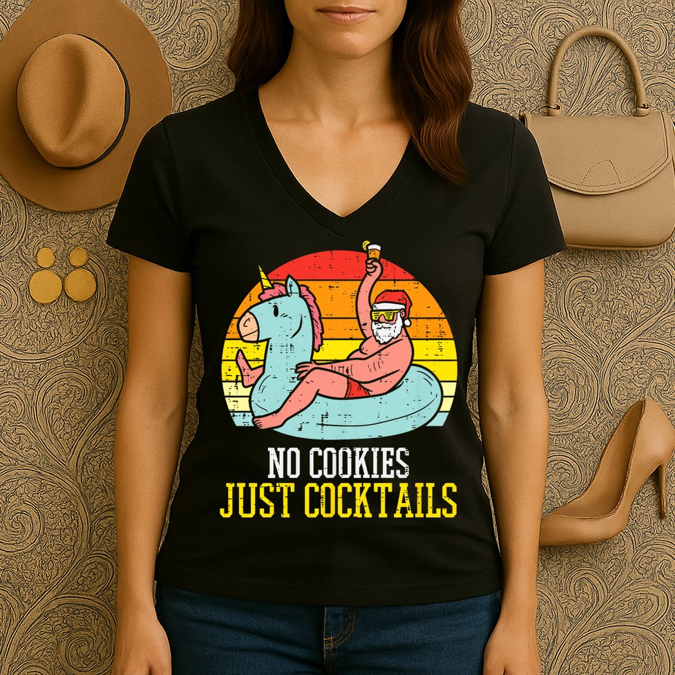 No Cookies Cocktails Santa Summer Christmas In July Xmas Women's V-Neck T-Shirt