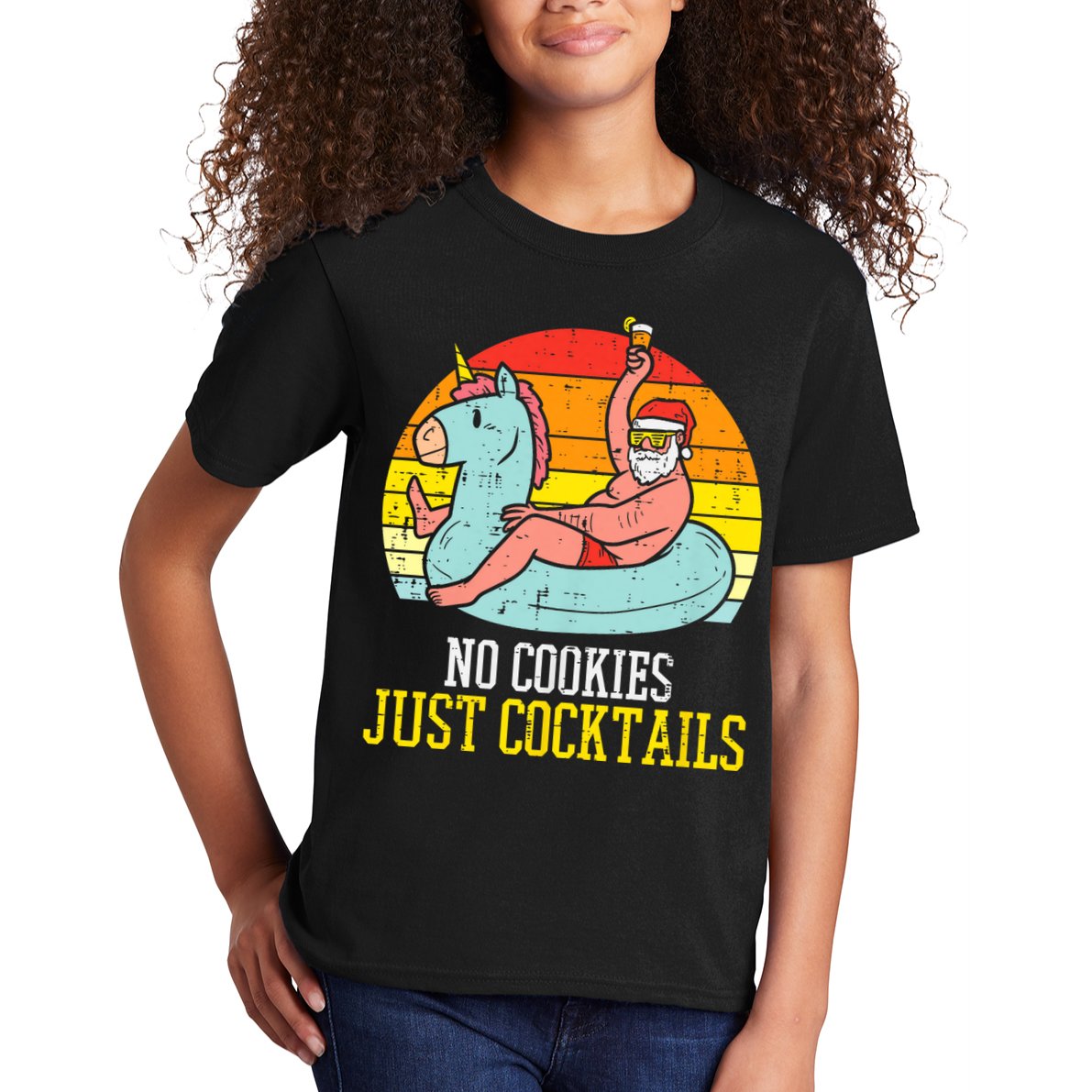 No Cookies Cocktails Santa Summer Christmas In July Xmas Kids T-Shirt