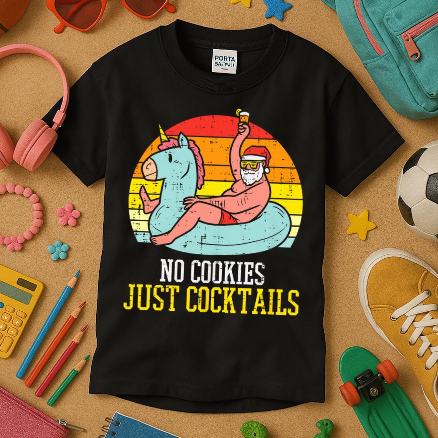No Cookies Cocktails Santa Summer Christmas In July Xmas Kids T-Shirt