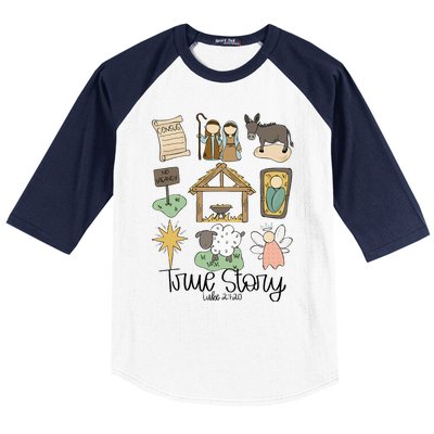 Nativity Christian Christmas Xmas True Story Manger Baseball Sleeve Shirt