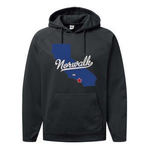 Norwalk California CA Map Performance Fleece Hoodie