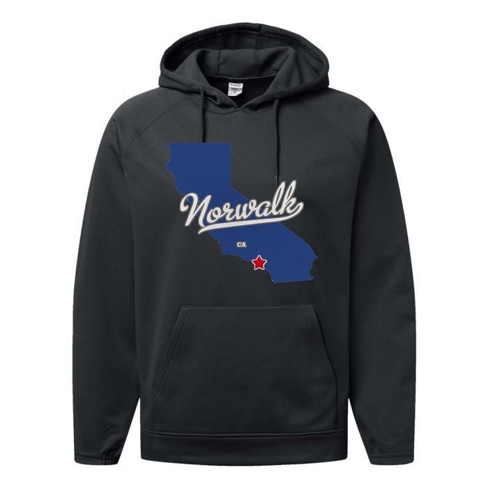 Norwalk California CA Map Performance Fleece Hoodie