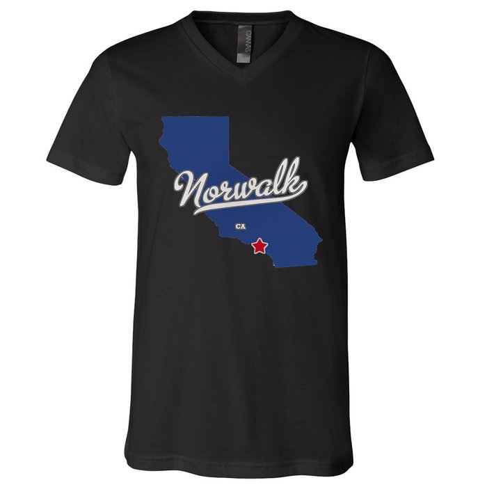 Norwalk California CA Map V-Neck T-Shirt