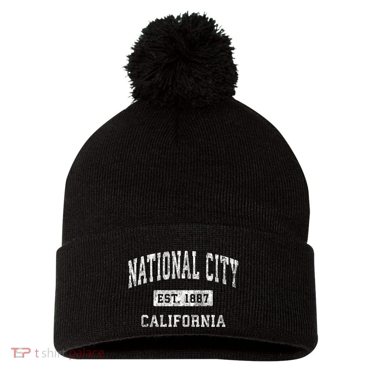 National City California Ca Vintage Established Sports Pom Pom 12in Knit Beanie