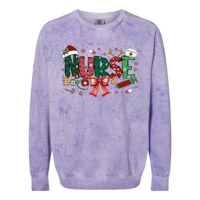 Nurse Christmas Coquette Bow Nicu Icu Rn Er Nurse Life Gift Colorblast Crewneck Sweatshirt