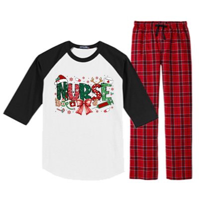 Nurse Christmas Coquette Bow Nicu Icu Rn Er Nurse Life Gift Raglan Sleeve Pajama Set