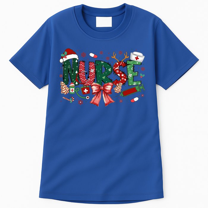 Nurse Christmas Coquette Bow Nicu Icu Rn Er Nurse Life Gift Tall T-Shirt