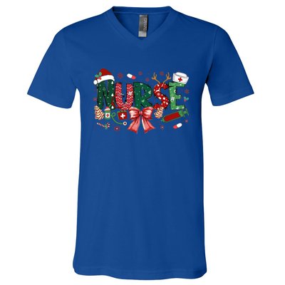 Nurse Christmas Coquette Bow Nicu Icu Rn Er Nurse Life Gift V-Neck T-Shirt