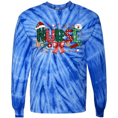 Nurse Christmas Coquette Bow Nicu Icu Rn Er Nurse Life Gift Tie-Dye Long Sleeve Shirt